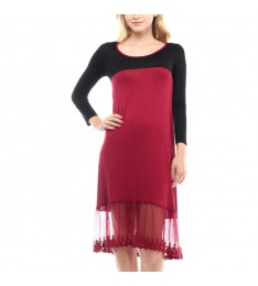 Burgundy & Black Lace-Hem Scoop Neck Dress