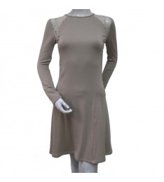 Tan Fit & Flare Knit Skater Dress 