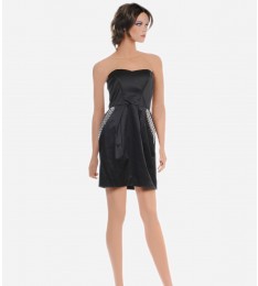 Generation Black Satteen Embellished Pockets Mini Strapless Dress