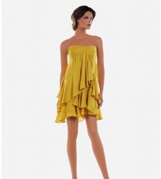 Asymmetric Bamboo Tiered Strapless Dress