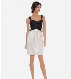 Black Combo Taffeta Pleat Contrast Mini Cocktail Dress