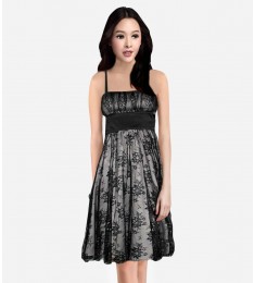 Black Lace Overlay Cocktail Dress