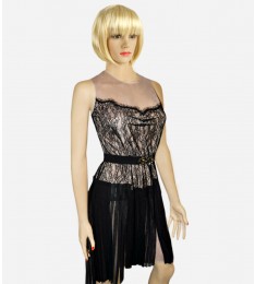 Black Lace Pleated Cocktail Dress