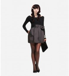 Black Silk Wool Satin Contrast Sweater Dress