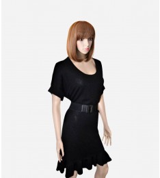 Cashmere Wool Black Ruffle Knit Mini Dress
