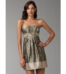Gold Floral Jaquard Evening Cocktail Dress