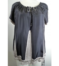 Silk Black Peasant Blouse Top