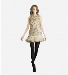 Beige Beaded Tutu Mini Dress