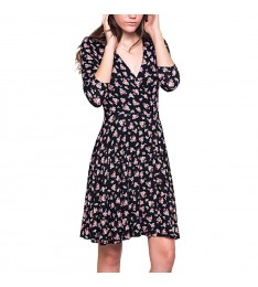 Black & Pink Floral Surplice Dress
