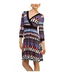 Navy & Pink Geometric Surplice Dress