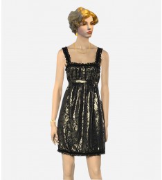 Betsey Johnson ~ Lurex Floral Stripe Silk Velvet Trim Dress