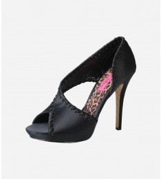 Black Satin Open Toe Shoe