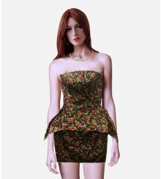 Floral Strapless Peplum Dress