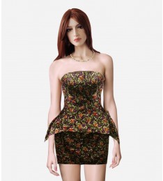 Floral Strapless Peplum Dress