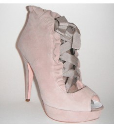 Taupe Suede Peep Toe Platform