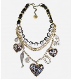 Metallic Leopard Heart Wing Horseshoe Charm Bib Necklace