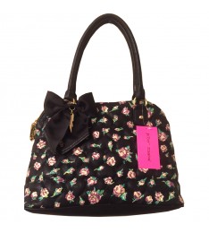 Dome Satchel Black Floral Handbag