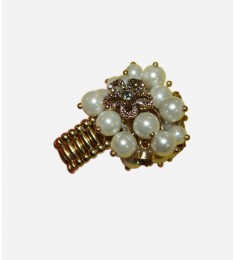 Stretch Pearls Crystal Flowers Ring