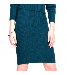 Turquoise Diamond Cable Wool-Blend Pencil Skirt