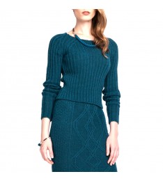 Turquoise Rib-Knit Scoop Neck Wool-Blend Pullover