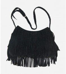 Black Fringe Tassel Faux Suede Bag