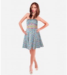 Blue Multi Color Floral Print Empire Dress
