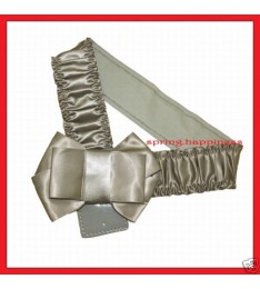 WOMEN'S ELASTIC STRETCH SATIN BOW TIE SILVER WAIST BELT NEW