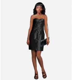 Black Silk Pleated Strapless Dress