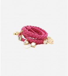 Braided Leather Cord Wrap Gold Charm Bracelet