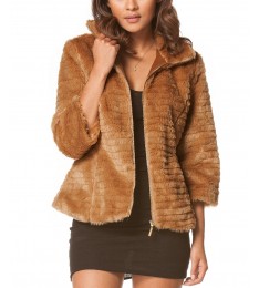 Brown Faux Fur Zip-Up Jacket