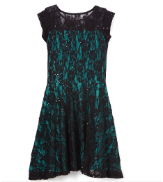 Black & Jade Lace Cap Sleeve Dress