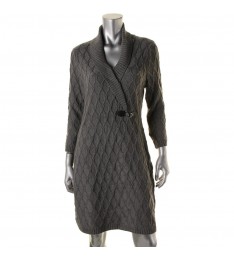 Gray Knit Ribbed Sweater Dress