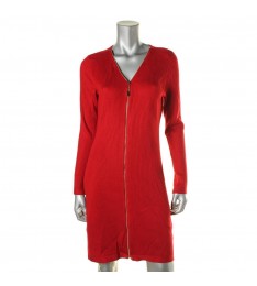 Red Ribbed Knit Sweater Dress