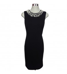 White Jeweled-Neck Little Black Dress 