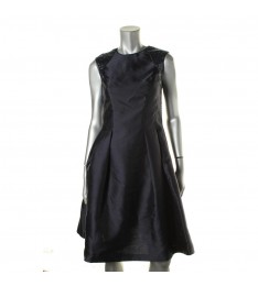 Navy Sequin Pleated Dress