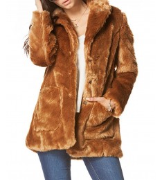 Brown Faux Fur Front-Pocket Jacket