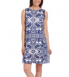 Blue & White Arabesque Sleeveless Dress