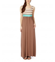 Mocha & Aqua Stripe Sleeveless Maxi Dress