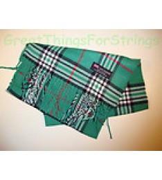 100% Cashmere Winter Scarf Scarve Scotland Warm Green Red White Check Plaid NEW