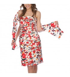 Red Floral Sheath Dress & Scarf