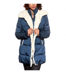 Navy & White Faux Fur Puffer Coat