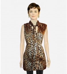 Animal Print Tie-Neck Sleeveless Blouse