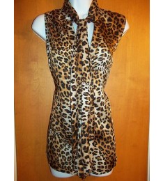 Animal Print Tie-Neck Sleeveless Blouse