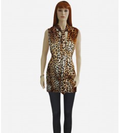 Animal Print Tie-Neck Sleeveless Blouse