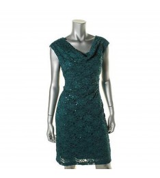 Spruce Cowl-Neck Lace Cocktail Dress