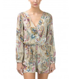 Beige Paisley Surplice Romper