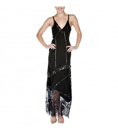 Black Grommet & Lace Asymmetrical Maxi Dress