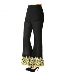Black Lace-Hem Flare Pants