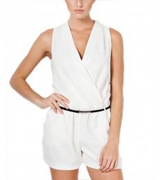 Ivory Belted Surplice Romper