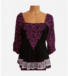 Crinkle Blouse Purple & Black Print Tie Belt